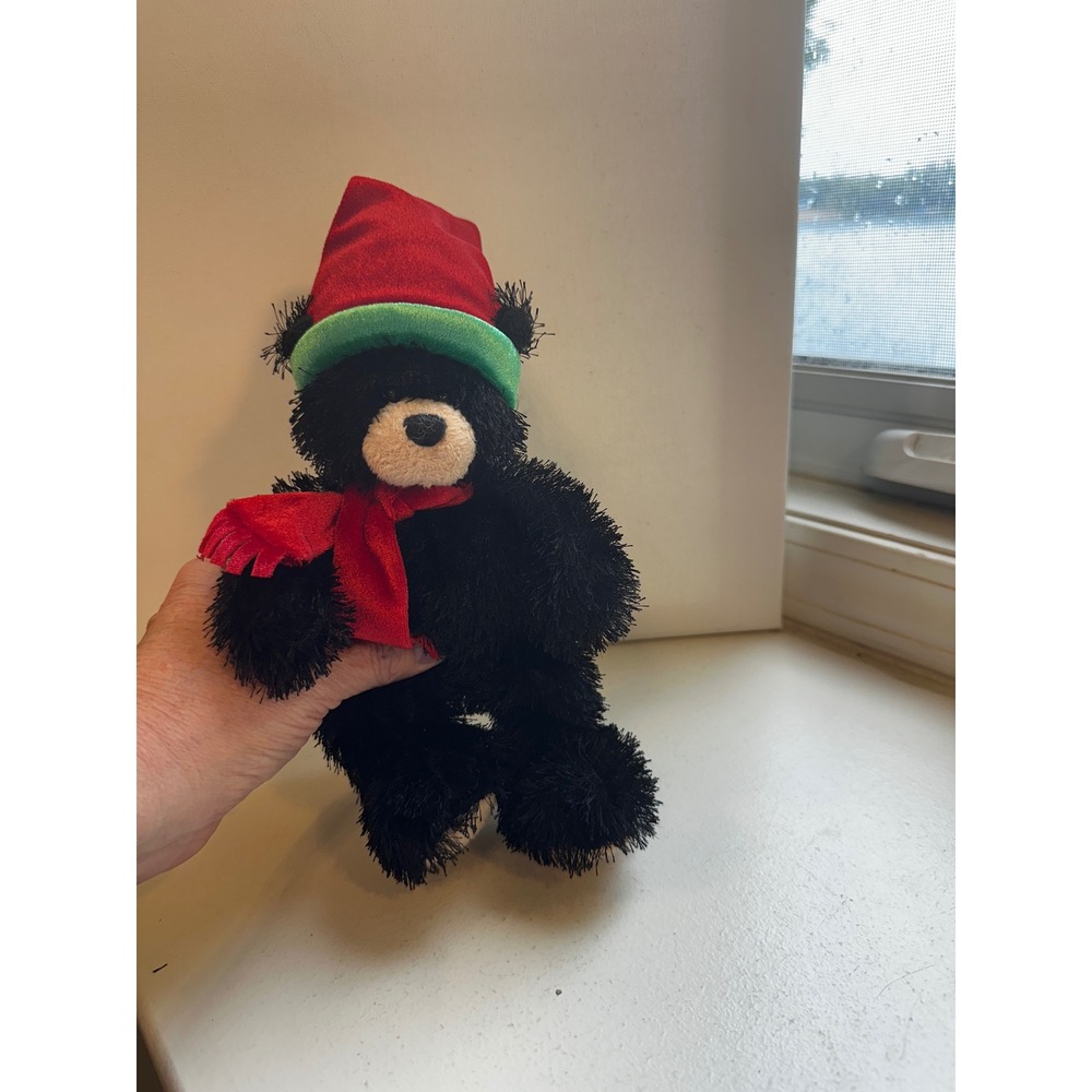 Gund Chad Black Bear Holiday Plush Santa Hat Red Scarf Stuffed Animal 88365 10in